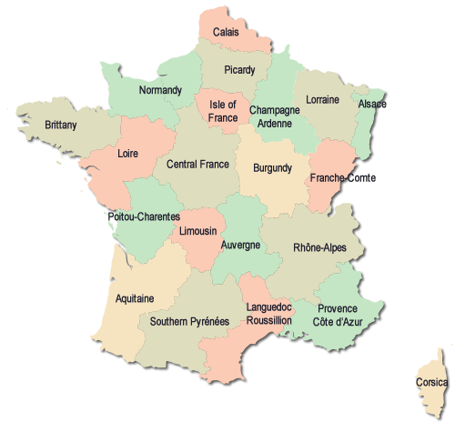 Map of french regions with holiday parks